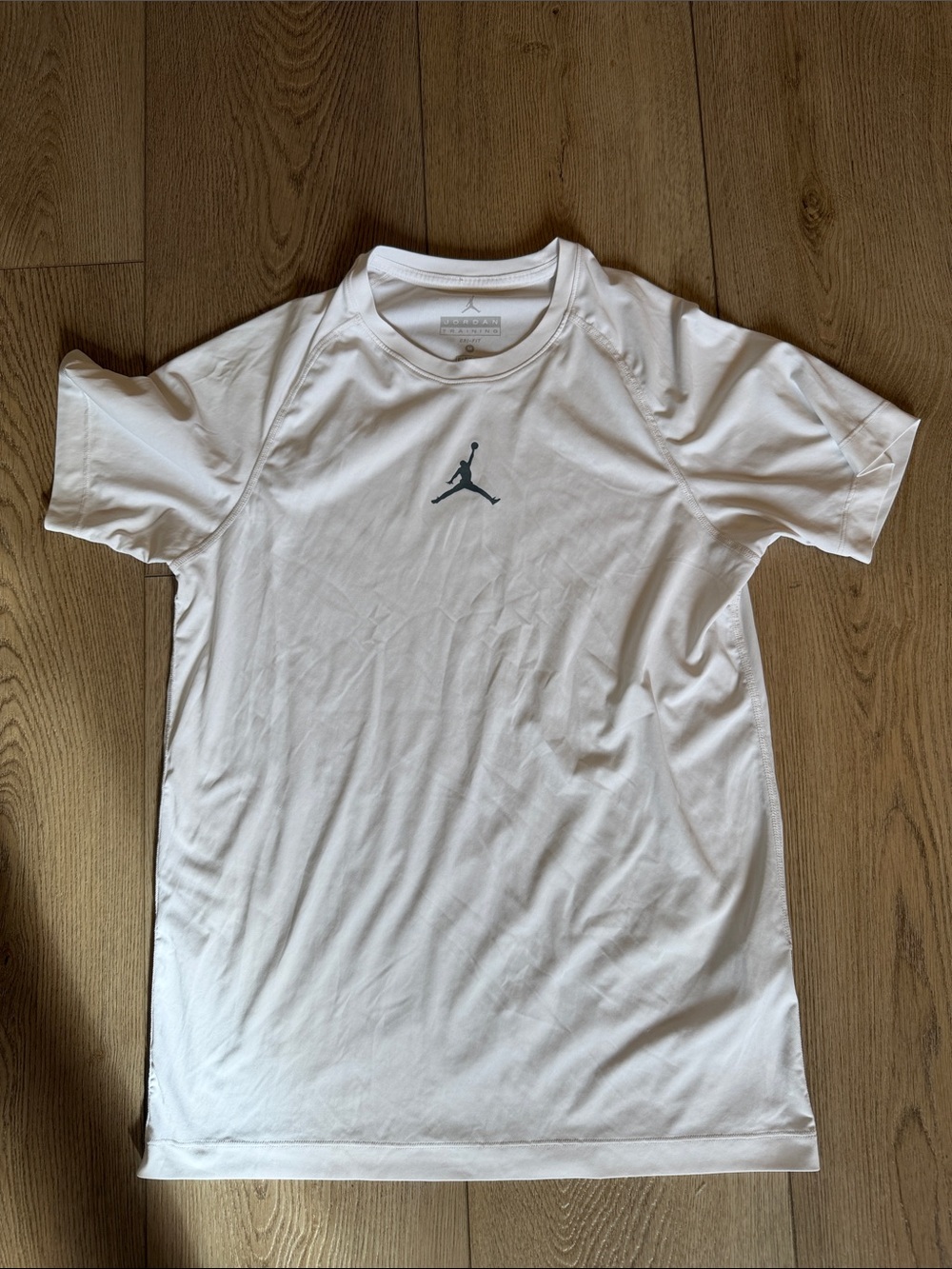 Jordan White Short-Sleeve Athletic Tee with Grey Jumpman